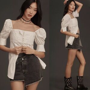 Anthropologie Pilcro Moto Wrap Denim Mini Skirt
